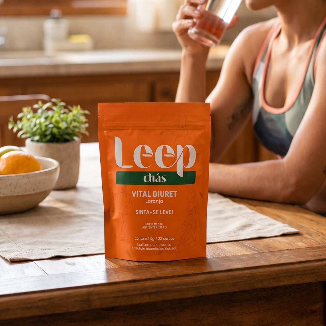 Embalagem Vital Diuret 22 sachês sabor laranja Leep Chás