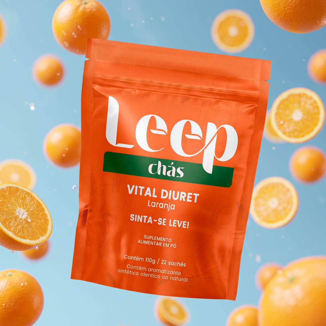 Sachê de chá solúvel Vital Diuret sabor laranja Leep Chás