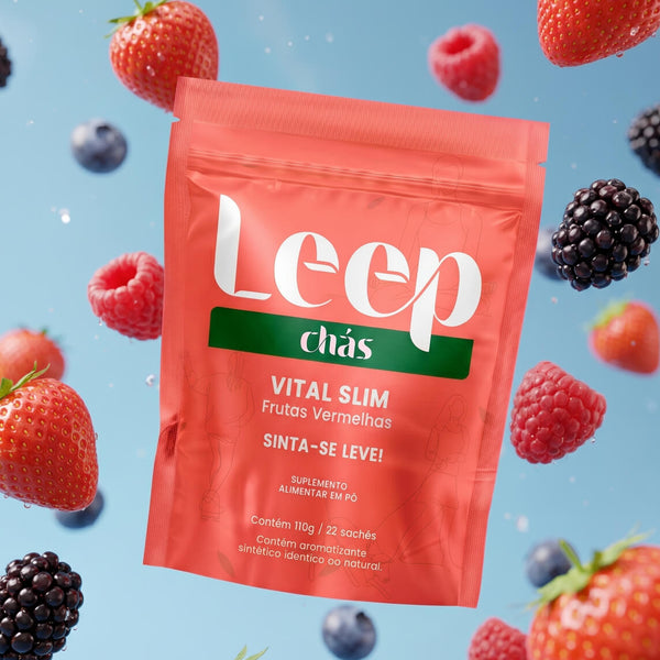 Sachê de chá solúvel Vital Slim sabor frutas vermelhas Leep Chás