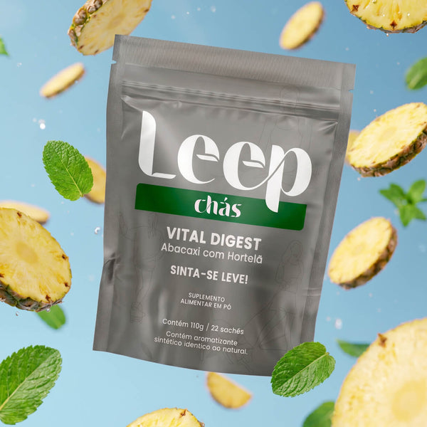 Sachê de chá solúvel Vital Digest abacaxi com hortelã Leep Chás